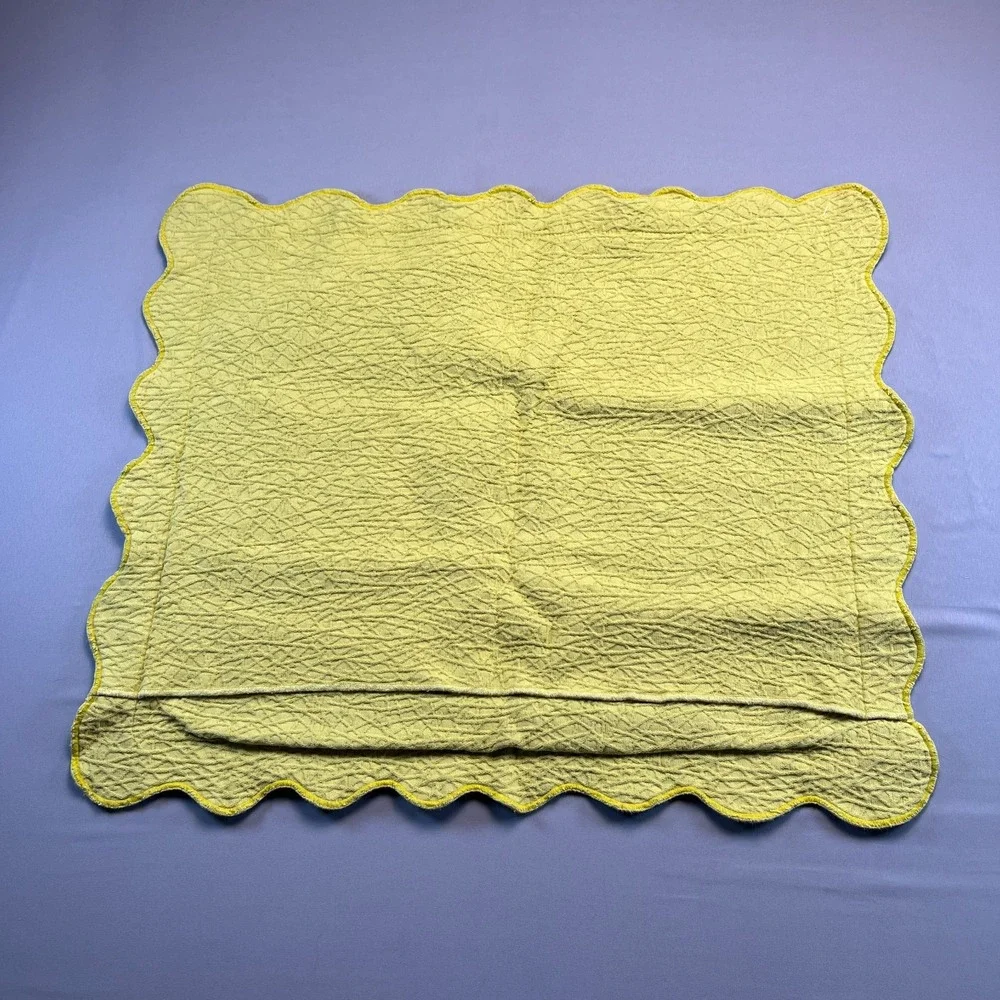 Colchas Domingos Pillow Shams Yellow Textured Scalloped Edge 100% Cotton 23